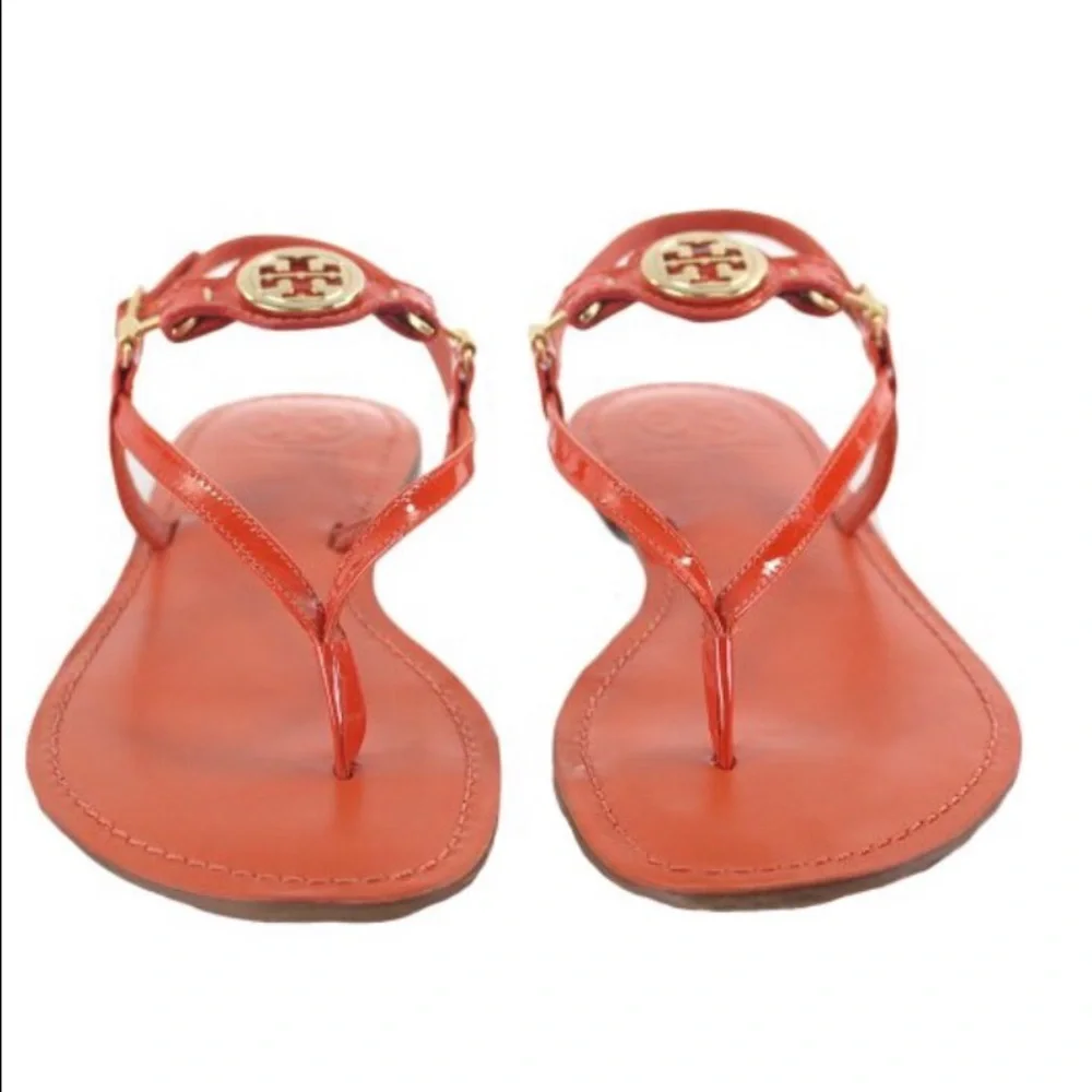 Tory Burch orange Patent Leather Logo Thong Sandals